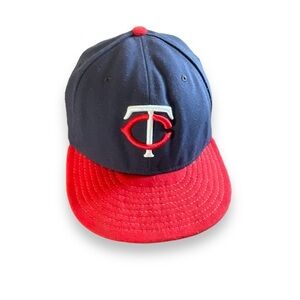 MLB Hat Minnesota Twins Blue Red Authentic New Era 59Fifty Baseball On Field Cap